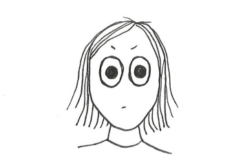 A cartoon of a girl's face looking like she's just had an idea. 