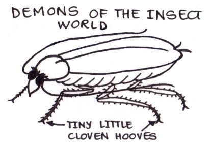 Drawing of a cockroach labelled "Demons of the insect world".