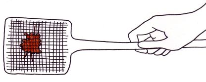 Cartoon of a spider being squahed with a fly swat.