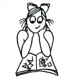 Cartoon of a little girl rapt in a book.