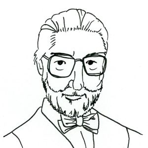 Drawing of Dr Seuss wearing a bow tie.