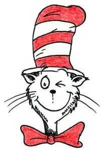Drawing of the Cat in the Hat winking.
